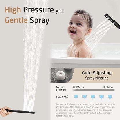 KES Black Shower Faucet Set Complete, 12 Inch Rainfall Shower Head with Handheld Spray, Waterfall Tub Spout Bathtub Faucet, Shower System, Regaderas Modernas Para Ducha, XB6305F18S12-BK - Image 8