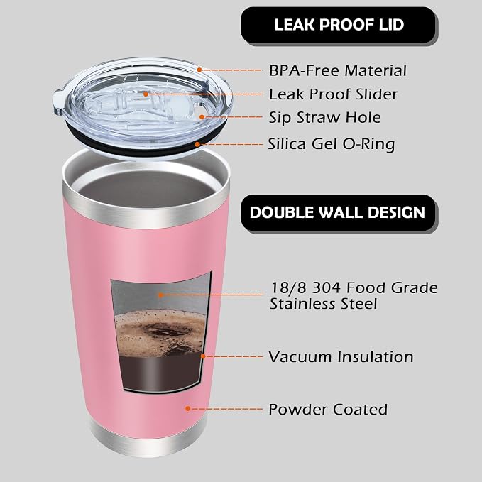 AIANJI 20oz Tumbler Bulk Stainless Steel Tumblers with Lid Vacuum Insulated Double Wall Travel Coffee Mug Powder Coated Tumbler Cup for Hot and Cold Drinks(Pink, 12 pack) - Image 3