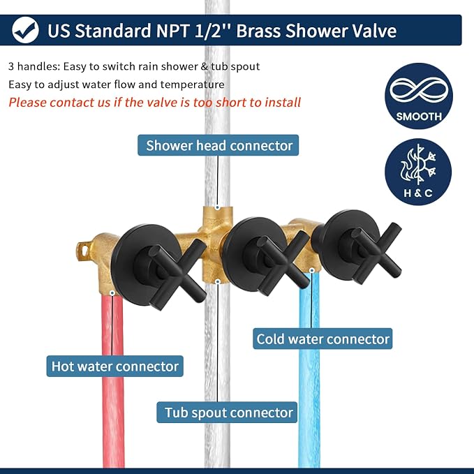 3 Handles Shower Faucet Set with Tub Spout Bathtub Shower Faucets Combo Set Shower System Complete Tub and Shower Trim Kit Shower Fixtures Matte Black - Image 5
