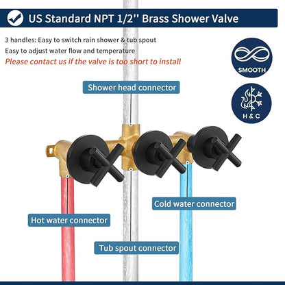 3 Handles Shower Faucet Set with Tub Spout Bathtub Shower Faucets Combo Set Shower System Complete Tub and Shower Trim Kit Shower Fixtures Matte Black - Image 5