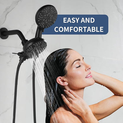 Taplong Shower Faucet Set Dual 2 in 1 Shower Head Kit High Pressure Combo Shower System 7 Modes ABS Handheld Spray Shower Trim Kit Combo Set Shower Fixtures Dual Shower Head Combo,Matte Black-TP038A - Image 7