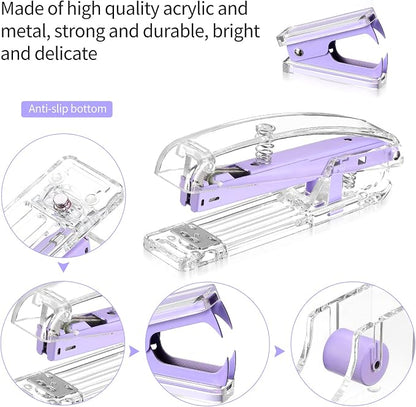 Office Supplies Set Desk Accessory Kit, Acrylic Stapler Set Staple Remover - Image 3