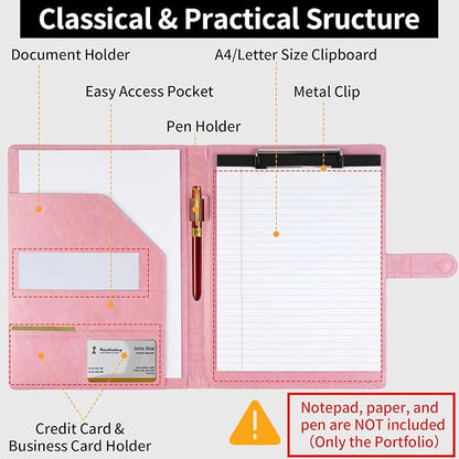 Professional Padfolio with Clipboard, Faux Leather Portfolio Folder Binder - Image 8