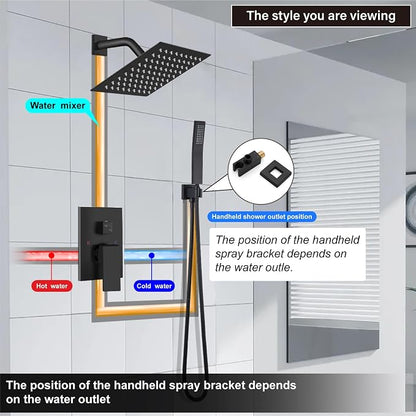 Midanya Shower Faucet Set,Wall Mount Shower System with Square Rain Shower Head and Hand Sprayer, Rough-in Valve Body and Trim Kit Included,8 Inch,Matte Black - Image 9
