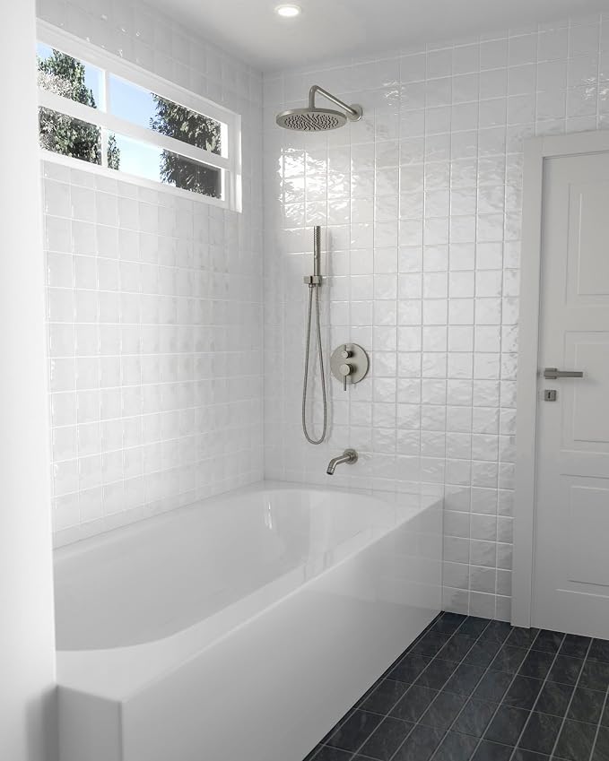 Lava Odoro Modern 3-Setting Round Rain Bathtub and Shower Faucet Set, Brushed Nickel Rainfall Shower Head and Handle Set, Rain Shower System with Tub Spout, Shower Valve Trim Kit, SF104-BN-T - Image 6