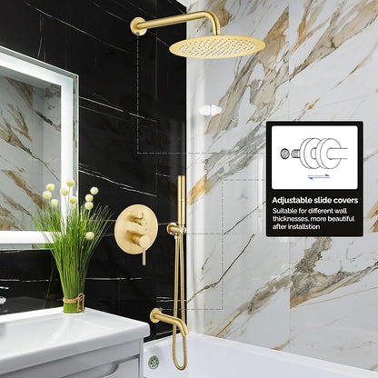 Airuida 3-Function Rain Shower System Set – Wall Mount Tub Shower Combo with Handheld Shower and Tub Spout,12 Inch Shower Head,Brushed Gold - Image 2