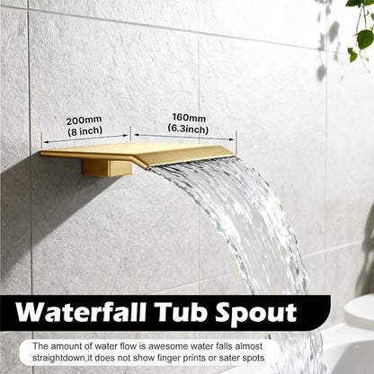 Midanya Shower System with Tub Spout,Bathtub Shower Faucet Set with Square Rainfall Head and Handheld Sprayer Wall Mount Tub Faucet Set with Valve and Trim Kit,10 Inch Brushed Gold - Image 3