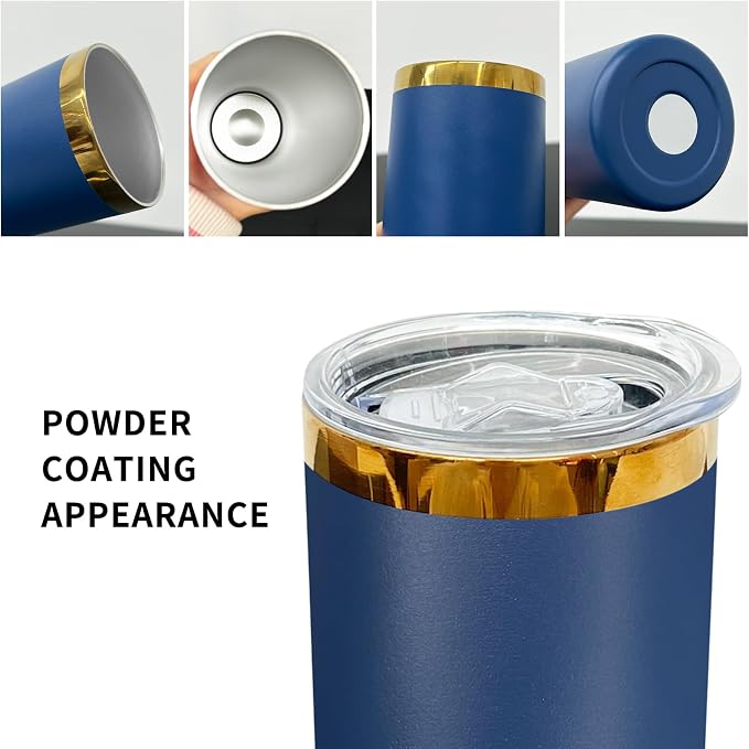 20 oz Skinny Tumblers Stainless Steel Tumbler with Lid and Straw Double Wall Vacuum Insulated Coffee Mug 20oz Powder Coated Cup for Hot and Cold Drinks(Navy,1 pack) - Image 3