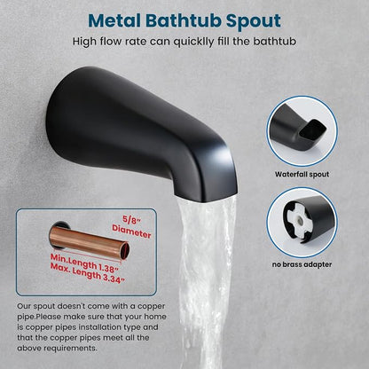 gotonovo 3 Handle Tub Shower Faucet Set, Tub and Shower Faucet Combo,Bathtub Faucet Set with 6 Settings Shower Head and Waterfall Tub Spout, Tub and Shower Trim Kit, Tub Shower Fixture Matte Black - Image 5