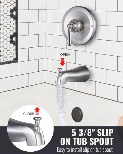 Shower Faucet Set Brushed Nickel: ARCORA Bathtub Faucet Set with 6-Inch Rain Showerhead and Tub Spout, Single-Handle Tub and Shower Trim Kit (Valve Included) - Image 5