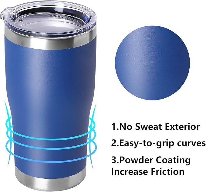DOMICARE 20oz Tumbler with Lid Stainless Steel Tumblers Bulk, Double Wall Vacuum Insulated Coffee Travel Mug Powder Coated Tumbler, 4 Count (Pack of 1) Dark Blue - Image 2