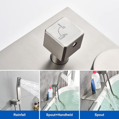 SHAMANDA Waterfall Bathtub Faucet with Sprayer, Wall Mount Tub Filler with Hand Shower, Single Handle Tub Faucet with Handheld ShowerHead(Rough-In Valve Body and Trim Included), Brushed Nickel, L902-2 - Image 5