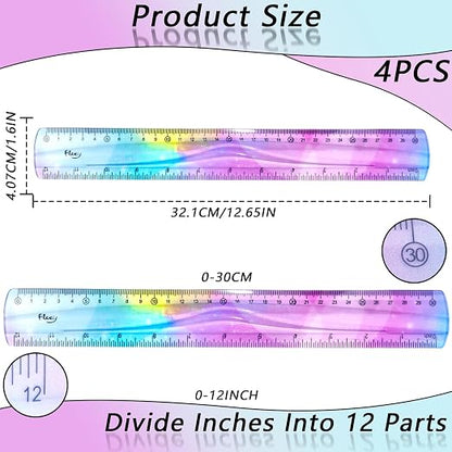 4 PCS 12 Inch Flexible Ruler, Bendable Plastic Ruler, Soft Bendable Gradient - Image 2