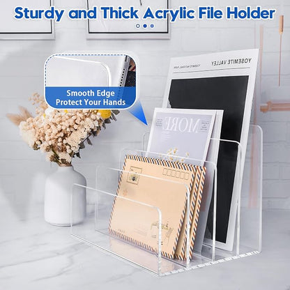 4 Section Acrylic File Organizer, Sturdy File Folder Holder Sorter, Office - Image 2