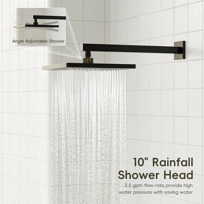 Gabrylly Shower System, 10 Inches Rain Shower Heads with Handheld Spray Combo, Wall Mounted Shower Faucets Sets Complete with Shower Valve Kit, Shower Head and Handle Set, Matte Black - Image 3