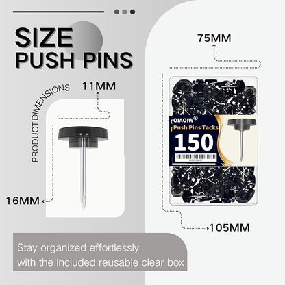 150 PCS Flat Black Push Pins for Wall Clear Thumb Tacks for Walls Flat - Image 6