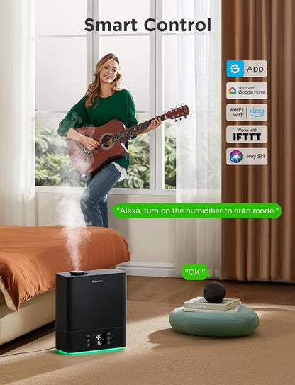 GoveeLife Smart Humidifiers for Bedroom Large Room, Top-Fill Cool Mist 6L WiFi Air Humidifier, Auto Mode, App & Voice Control, 60H Runtime, Rapid Humidification, RGB Nightlight Baby Plants, Black - Image 2