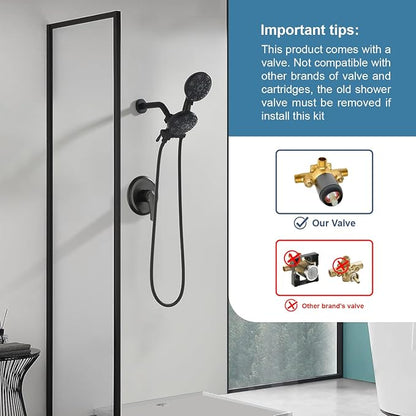 Matte Black Shower Faucet Set Complete Shower Kit Shower Systems Dual Shower Head and Handheld 2 in 1 Combo Set Shower Trim Kit Shower Fixtures - Image 2