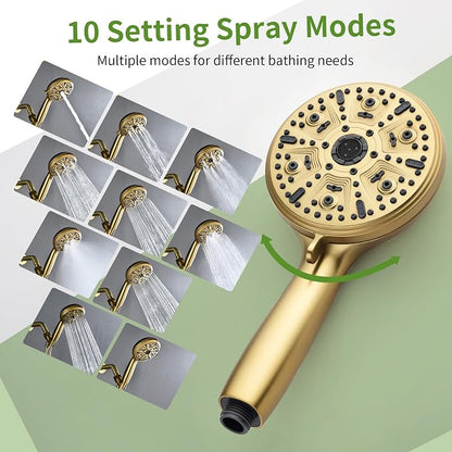 Tub Shower Faucet Set with 10 Spray Handheld Shower Brushed Gold Shower Head and Handle Set Shower System with Tub Spout 4.7 Inch Shower Handheld Shower Fixtures Tub and Shower Trim Kit - Image 3