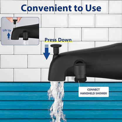 All Metal Tub Spout with Diverter Matte Black, Fits Threaded 1/2" or 3/4" IPS, Tub Faucet with Shower Diverter - Image 4