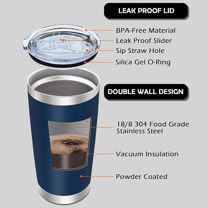 AIANJI 20oz Tumbler Bulk Stainless Steel Tumblers with Lid Vacuum Insulated Double Wall Travel Coffee Mug Powder Coated Tumbler Cup for Hot and Cold Drinks(Navy Blue, 1 pack) - Image 3