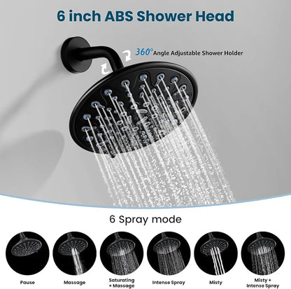 gotonovo 3 Handle Tub Shower Faucet Set, Tub and Shower Faucet Combo,Bathtub Faucet Set with 6 Settings Shower Head and Waterfall Tub Spout, Tub and Shower Trim Kit, Tub Shower Fixture Matte Black - Image 4