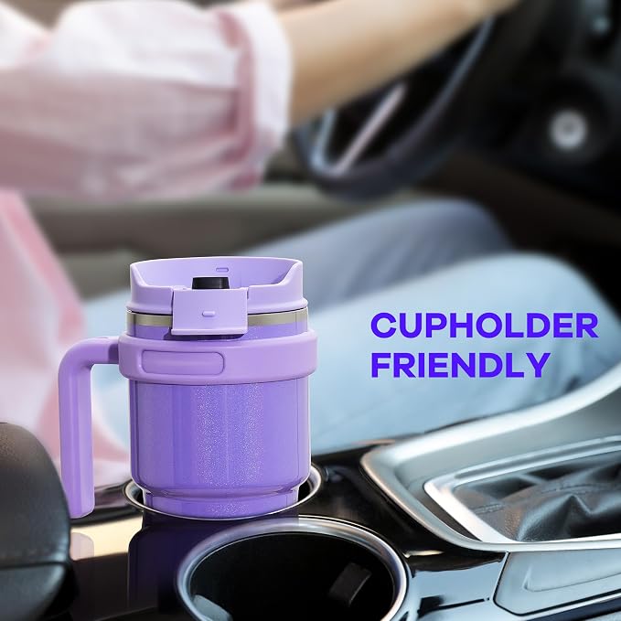 ALOUFEA 20 oz Insulated Coffee Mug Tumbler with Handle, Stainless Steel Travel Mug Tumbler with Lid and Straw,Double Wall Vacuum Leak Proof Ice Coffee Thermal Cup, Navy/Rose Gold - Image 7