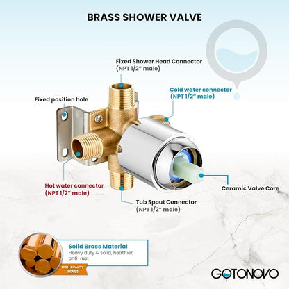 gotonovo Tub Shower Faucet Set,2 in 1 Dual Shower Head and Handle Set with Tub Spout Wall Mount Bathroom Shower Trim Kit with 3-way Water Diverter Valve Included Various Modes Polished Chrome - Image 6