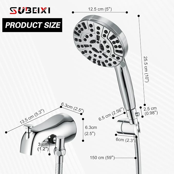 Tub Spout with Diverter, Chrome High Pressure 10 Mode Handheld Shower Sprayer, Bathtub Faucet with Sprayer - Image 5