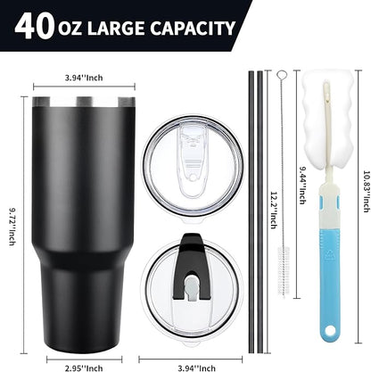 40 oz Tumbler with Lids and Straws, Stainless Steel Insulated Coffee Tumbler, Double Wall Vacuum Insulated Travel Mug Cup, Leakproof Thermal Coffee Cup for Hot and Cold Drinks (Black) - Image 2