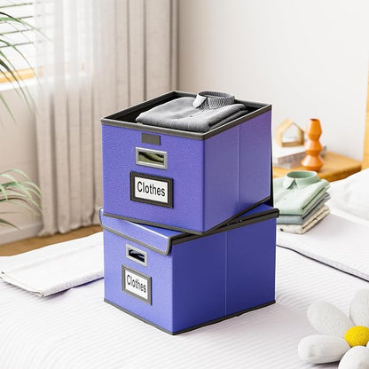 File Organizer Box with Lid, Collapsible Leather File Folder Organizer - Image 5