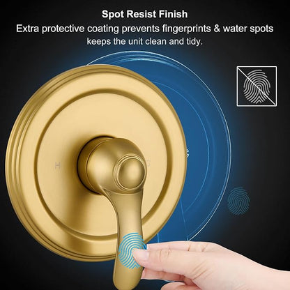 Brushed Gold Shower Tub Faucet Set with Valve, 6-Inch Gold Shower Head and Handle Set, High Pressure Shower Tub Trim Kit, Bathroom Shower Faucet Set With Shower Head and Tub Spout - Image 5