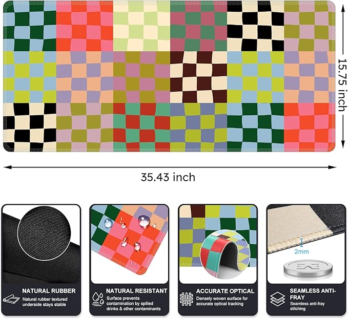 iCasso Checkered Desk Mat, Cute XXL Large Mouse Pad - Image 2