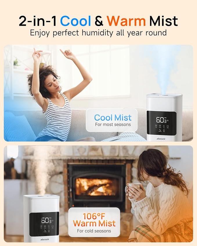 Warm & Cool Mist Humidifiers for Bedroom, Top-Fill Humidifier Large Room with Essential Oil Diffuser, Large Room Humidifiers for Home Baby Nursery Office Plants, White - Image 2