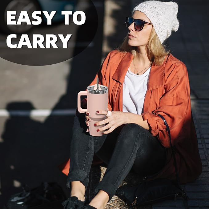 30 oz Tumbler with Handle,Tumbler with Lid and Straw,Double Wall Insulated Cup Stainless Steel Travel Mug(Cold for 34 Hours),Water Bottle for Iced Tea,Coffee,Cold Beverages(Pink) - Image 7