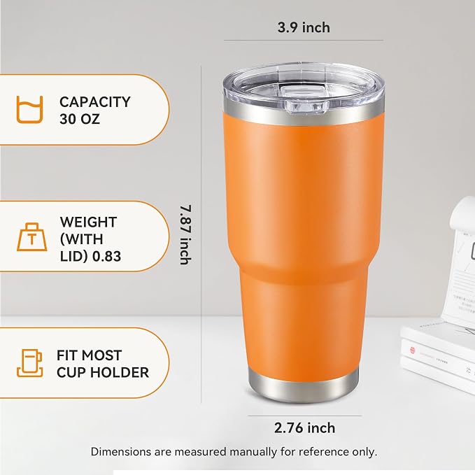 30 oz Tumbler with Lid Stainless Steel Tumblers Bulk Vacuum Insulated Cup Reusable Powder Coated Travel Mug Double Wall Leak Proof Cups Keep Cold Drinks for 12 Hours Orange, Set of 12 - Image 3
