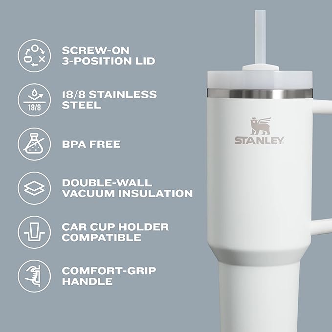 STANLEY Quencher H2.0 Flow State Tumbler, 30 oz, Black 2.0 | Handle and Straw | 3-Position Lid | Cup Holder Compatible for Travel | Insulated Stainless Steel Cup | BPA-Free - Image 4