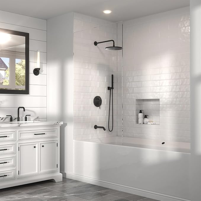 Lava Odoro Modern 3-Setting Round Rain Bathtub and Shower Faucet Set, Black Rainfall Shower Head and Handle Set, Rain Shower System with Tub Spout, Shower Valve Trim Kit, Matte Black, SF104-MB-T - Image 9