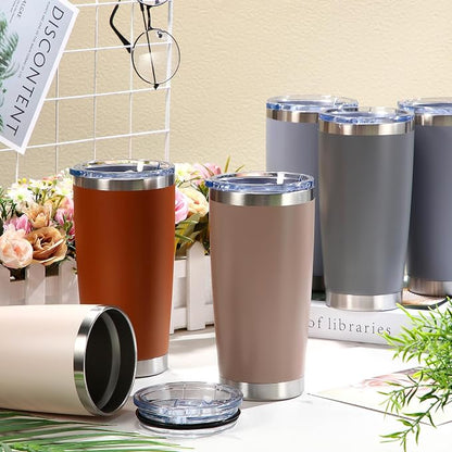 Sieral 36 Pack Stainless Steel Tumblers Bulk with Lids Double Wall Vacuum Insulated Coffee Cups Blank leakproof Powder Coated Tumblers for Engraving Wedding Graduation Party Favors(20 oz,Brown Gray) - Image 3
