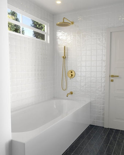 Lava Odoro Modern 3-Setting Round Rain Bathtub and Shower Faucet Set, Gold Rainfall Shower Head and Handle Set, Rain Shower System with Tub Spout, Shower Valve Trim Kit, Brushed Gold, SF104-SG-T - Image 6