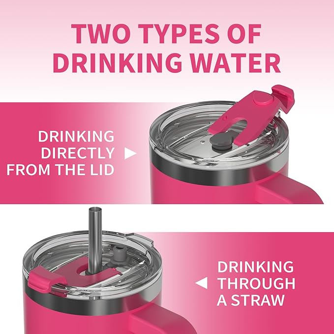 40 oz Tumbler with Handle,Tumbler with Lid and Straw,Double Wall Insulated Cup Stainless Steel Travel Mug(Cold for 34 Hours),Water Bottle for Iced Tea,Coffee,Cold Beverages(Gloss Pink) - Image 4