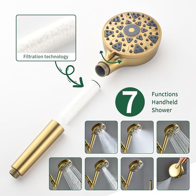 Brushed Gold Shower Faucet Set with Tub Spout Tub and Shower Faucet Set Complete with Handheld Shower Head Shower Combo Set Shower System with Tub Spout Tub and Shower Trim Kit - Image 3