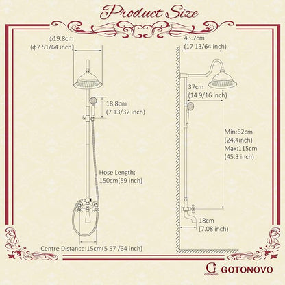 gotonovo Shower Fixture Faucet Set Complete Antique Brass Exposed Pipe Shower System 8 Rain Shower 2 Double Knobs Handle Triple Function Tub Spout Shower Combo Unit Set - Image 5