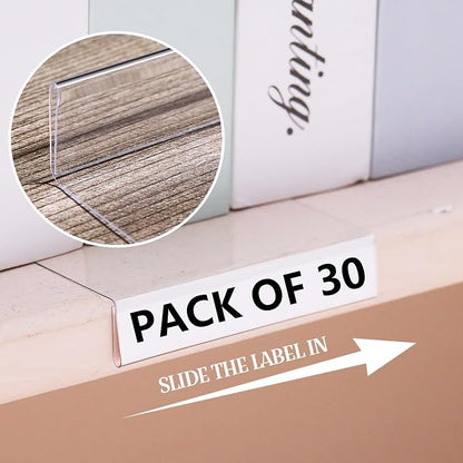 Containlol 30 Pcs Moveable Shelf Label Holders Clear Transparent Plastic - Image 3