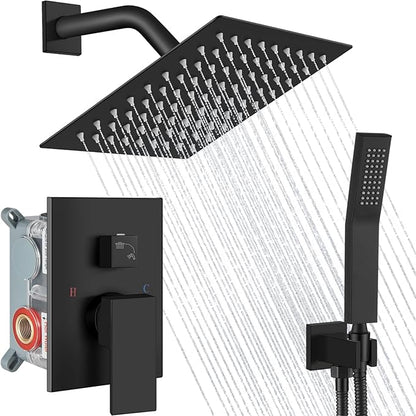 Midanya Shower Faucet Set,Wall Mount Shower System with Square Rain Shower Head and Hand Sprayer, Rough-in Valve Body and Trim Kit Included,8 Inch,Matte Black by Midanya