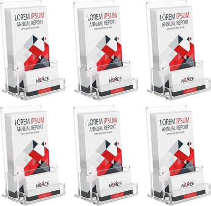 NIUBEE 6-Pack Acrylic Brochure Holder 4‘’, Plastic Flyer Display Stand by NIUBEE