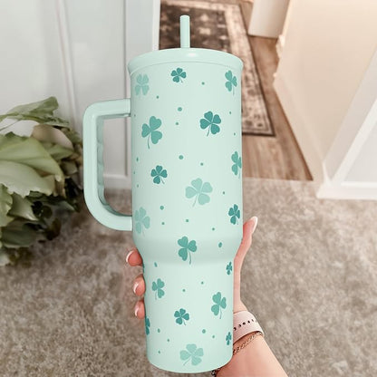 40oz Shamrock Tumbler with Handle and Straw - Insulated Stainless Steel Coffee Travel Mug, Christmas St. Patrick's Day Irish Gifts - Image 8