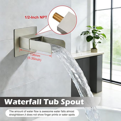 Midanya Rain Shower System Tub Shower Faucet Set Square Rainfall Waterfall Shower Head with Handheld Sprayer Tub Spout Combo Wall Mounted bathtub faucet set Rough-in Valve, 8 Inch Brushed Nickel - Image 3