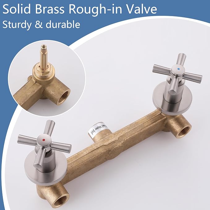 2 Handle Shower Faucet,Wall Mounted Two Handles Shower Faucet Set with 8 Modes Rainfall Shower Head,2 Knobs Single Function Shower Trim Kit with Rough-in Valve,Brushed Nickel - Image 4