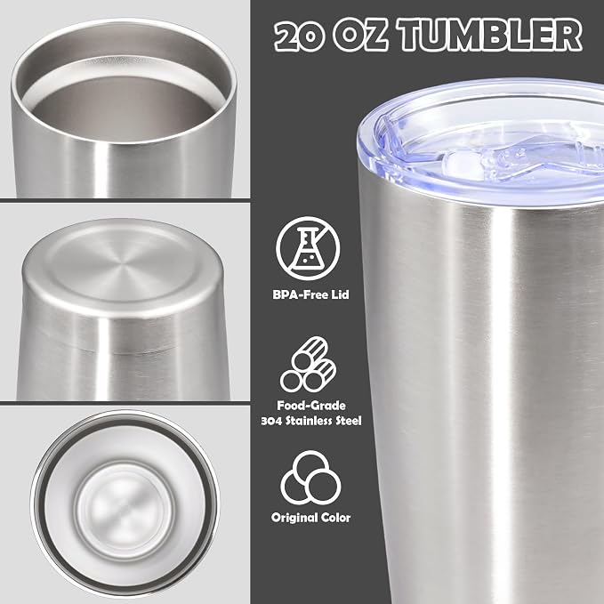 20oz Tumbler Bulk Stainless Steel Tumbler Cup with Lid Vacuum Insulated Double Wall Travel Mug, Durable Powder Coated Travel Coffee Tumbler Mug for Hot & Cold Drinks, Stainless Steel,12 Pack - Image 3